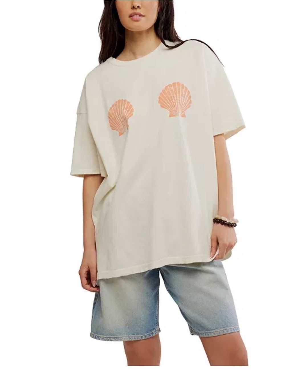 We The Free - Cream Tee with Peach Shell Motif
